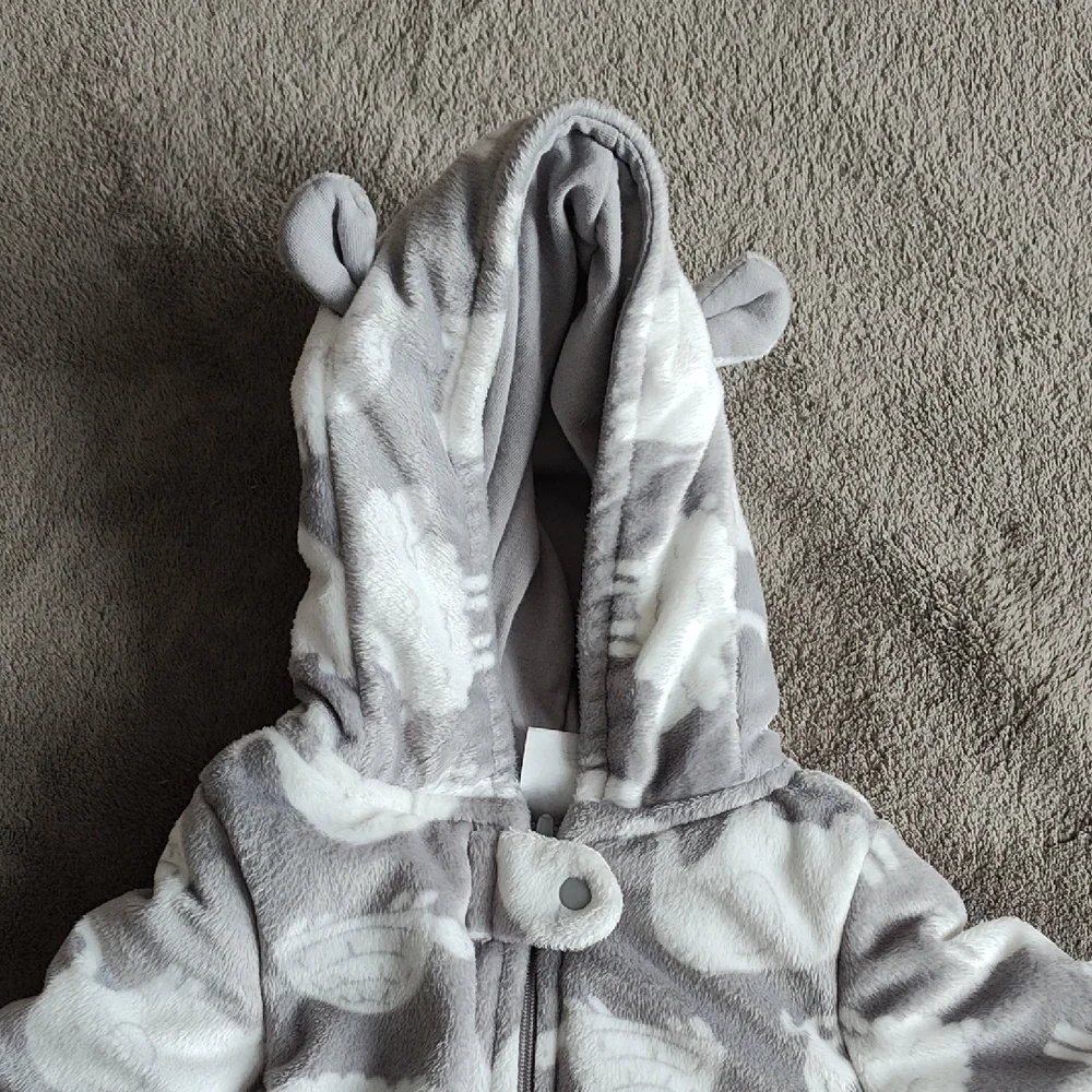 Gray & White Baby Animal Print Hooded Snowsuit